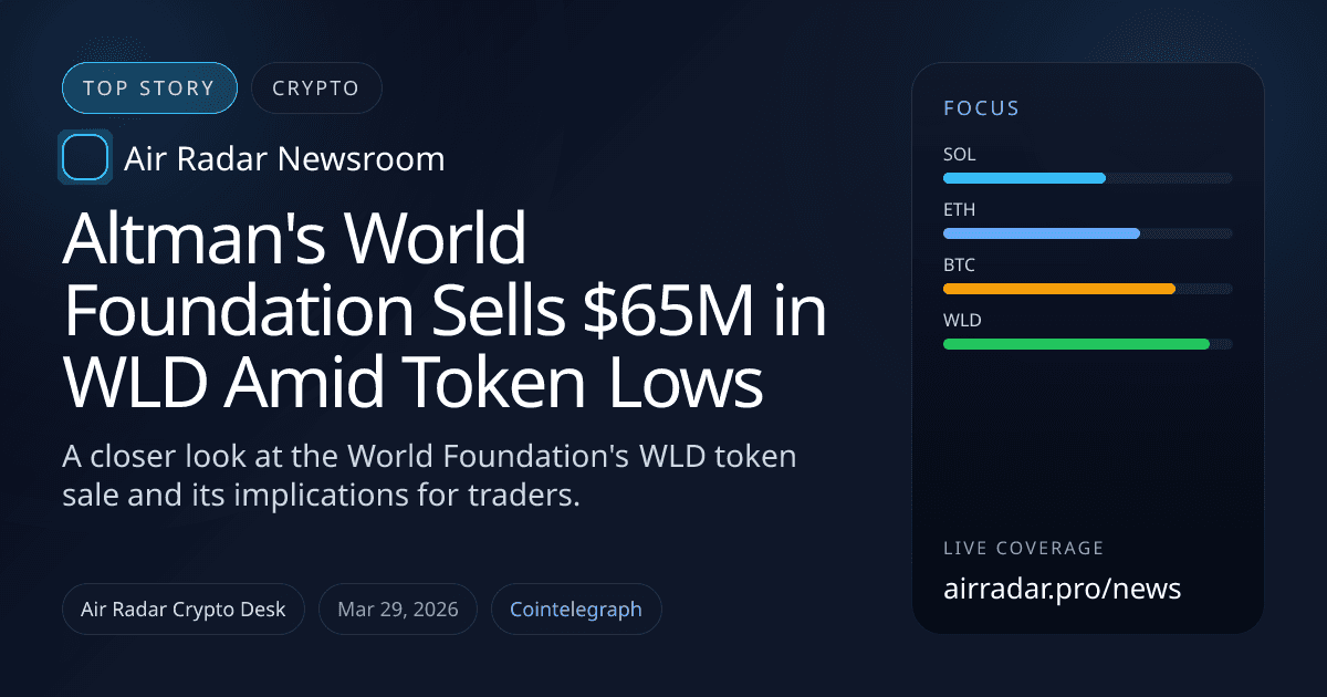 Altman's World Foundation Sells $65M in WLD Amid Token Lows