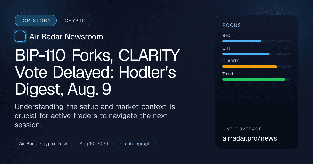 BIP-110 Forks, CLARITY Vote Delayed: Hodler’s Digest, Aug. 9