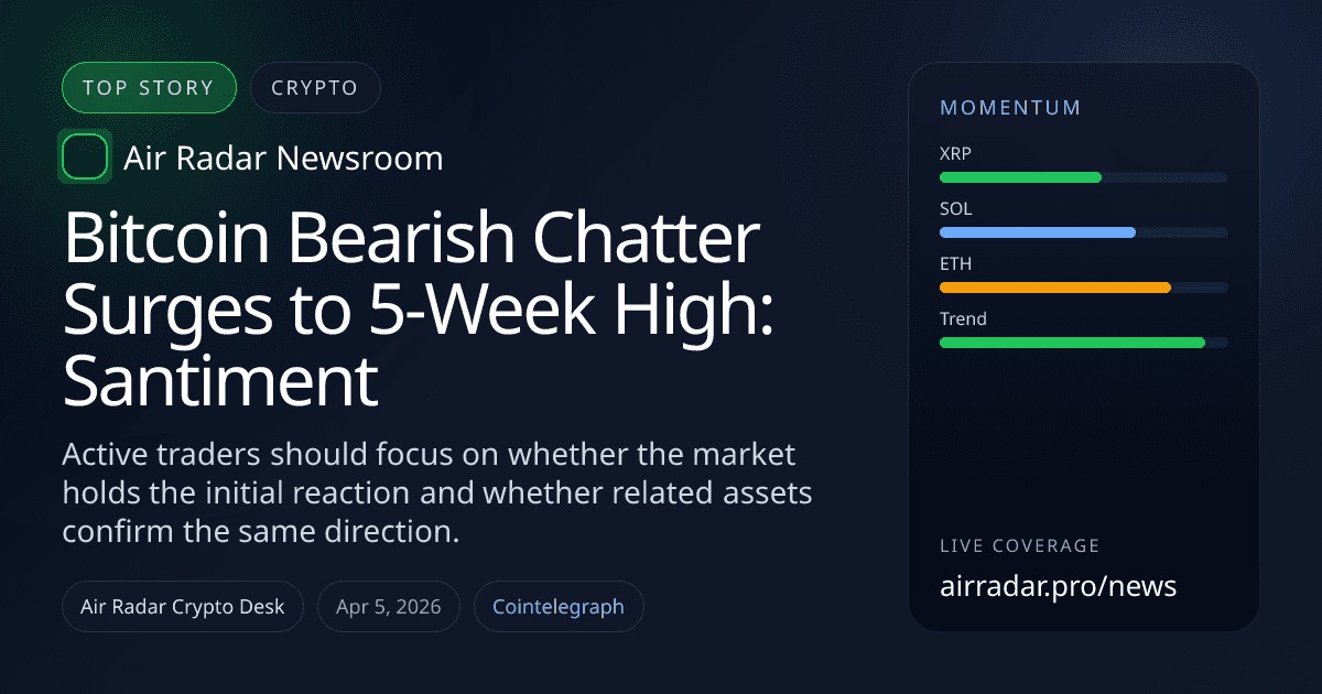 Bitcoin Bearish Chatter Surges to 5-Week High: Santiment