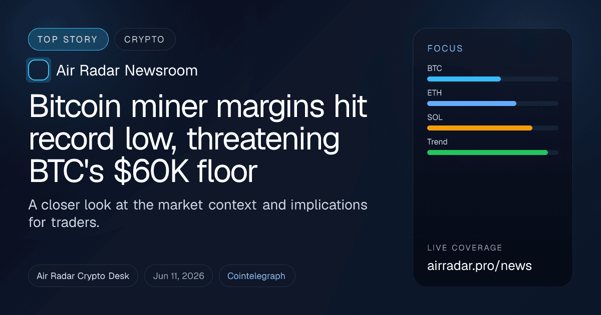 Bitcoin miner margins hit record low, threatening BTC's $60K floor