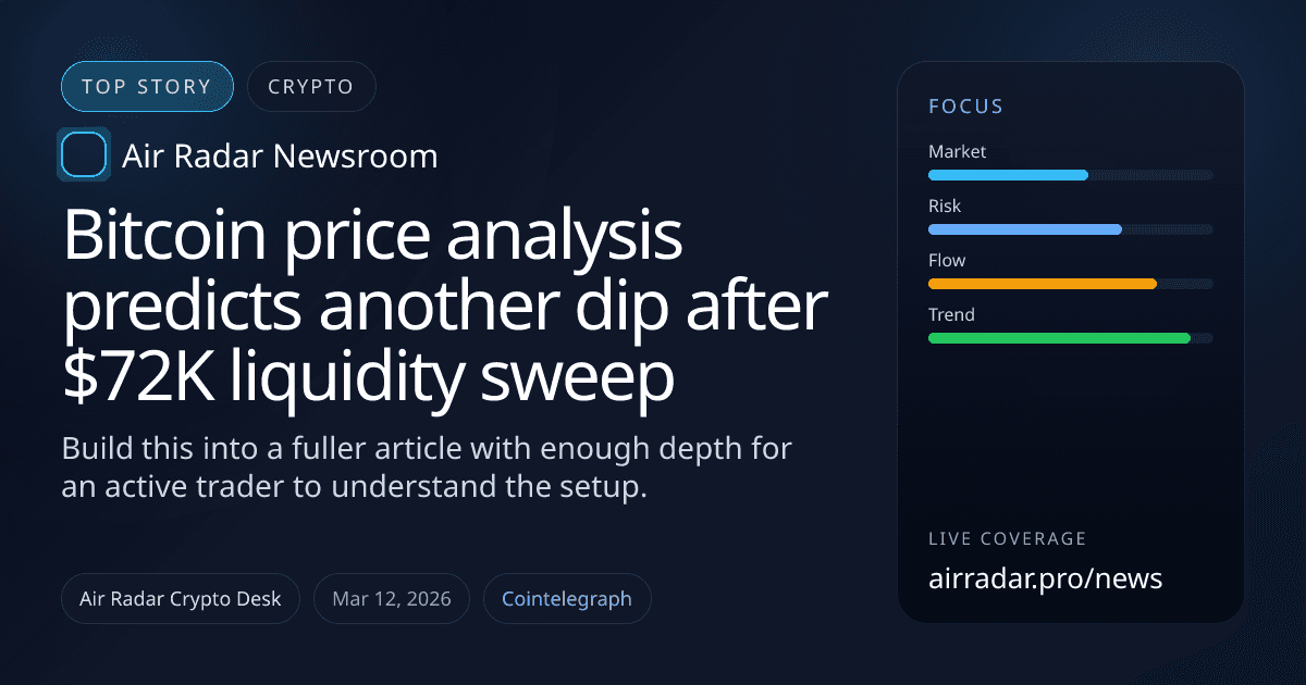 Bitcoin price analysis predicts another dip after $72K liquidity sweep