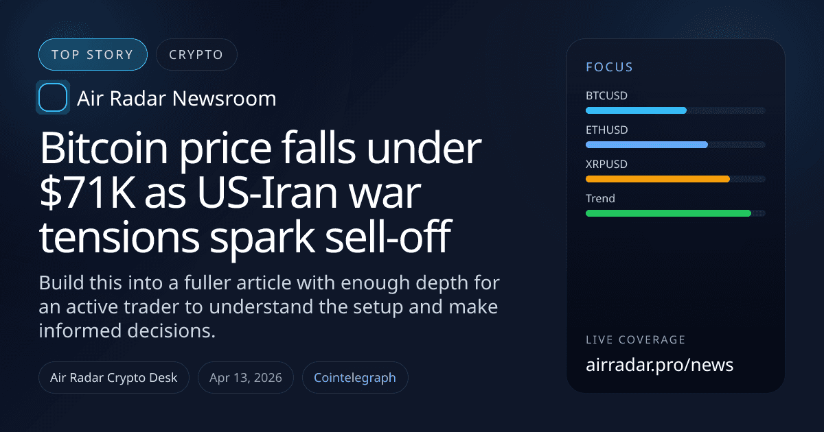 Bitcoin price falls under $71K as US-Iran war tensions spark sell-off