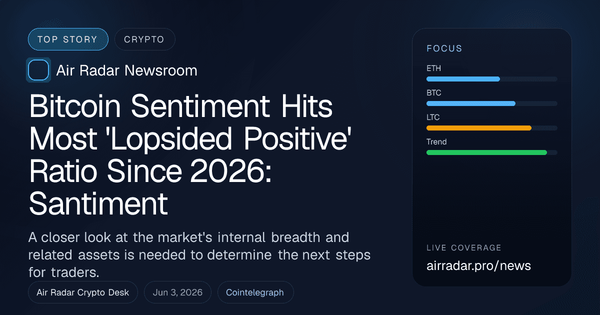 Bitcoin Sentiment Hits Most 'Lopsided Positive' Ratio Since 2026: Santiment