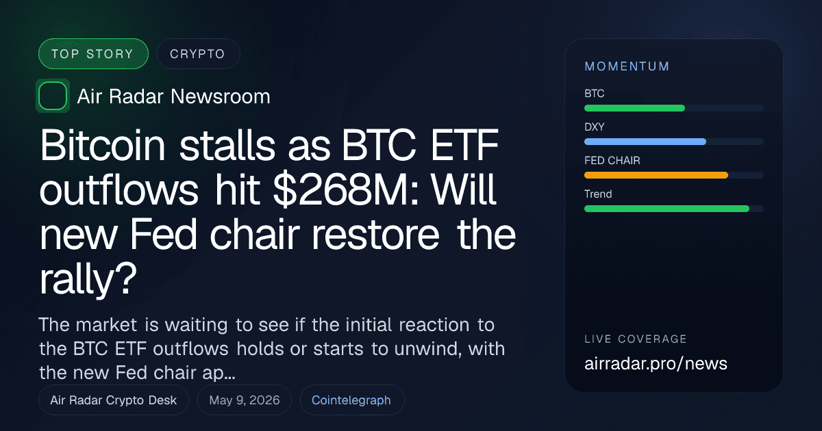 Bitcoin stalls as BTC ETF outflows hit $268M: Will new Fed chair restore the rally?