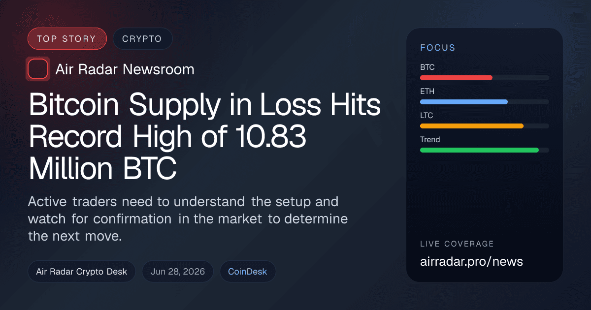 Bitcoin Supply in Loss Hits Record High of 10.83 Million BTC