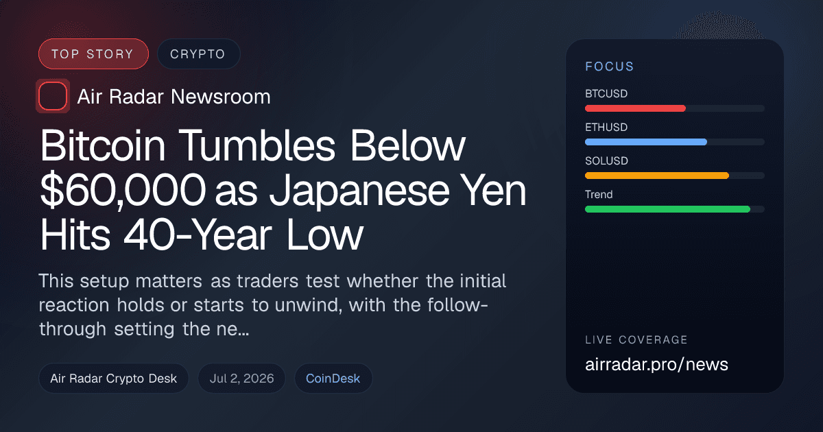Bitcoin Tumbles Below $60,000 as Japanese Yen Hits 40-Year Low