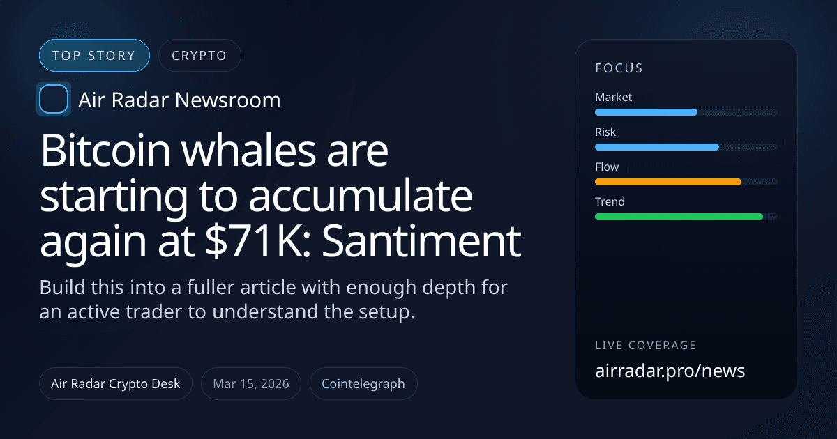 Bitcoin whales are starting to accumulate again at $71K: Santiment