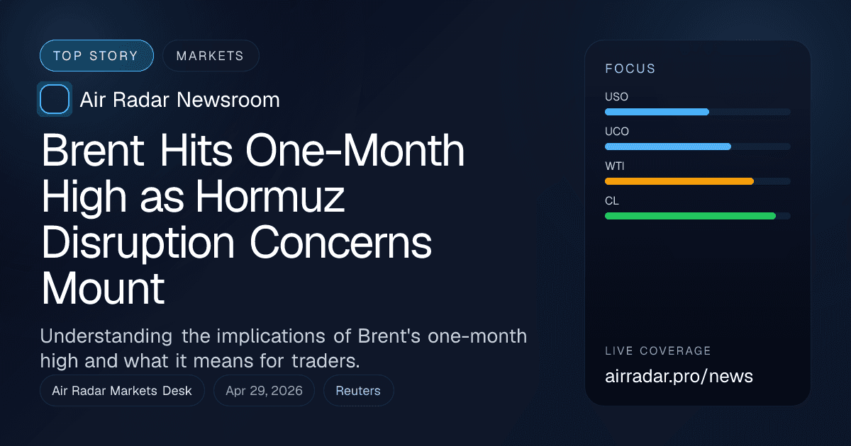 Brent Hits One-Month High as Hormuz Disruption Concerns Mount