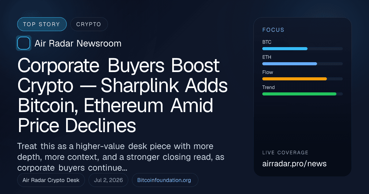 Corporate Buyers Boost Crypto — Sharplink Adds Bitcoin, Ethereum Amid Price Declines