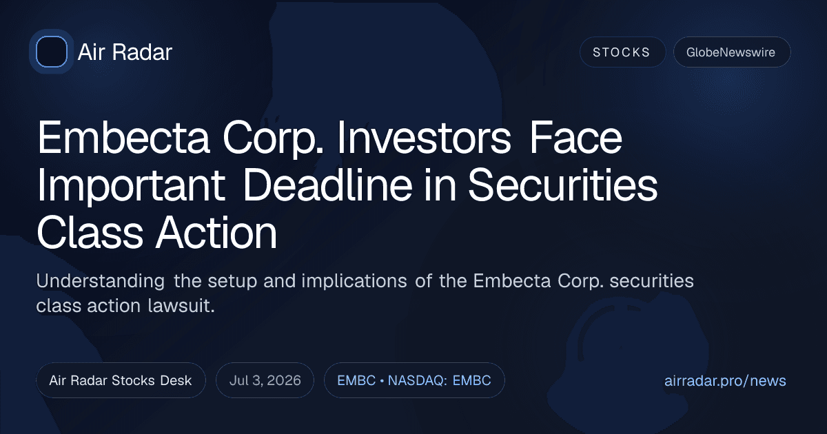 Embecta Corp. Investors Face Important Deadline in Securities Class Action