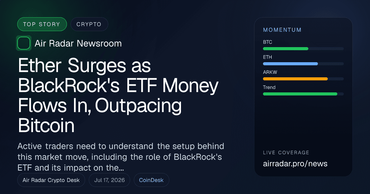 Ether Surges as BlackRock's ETF Money Flows In, Outpacing Bitcoin