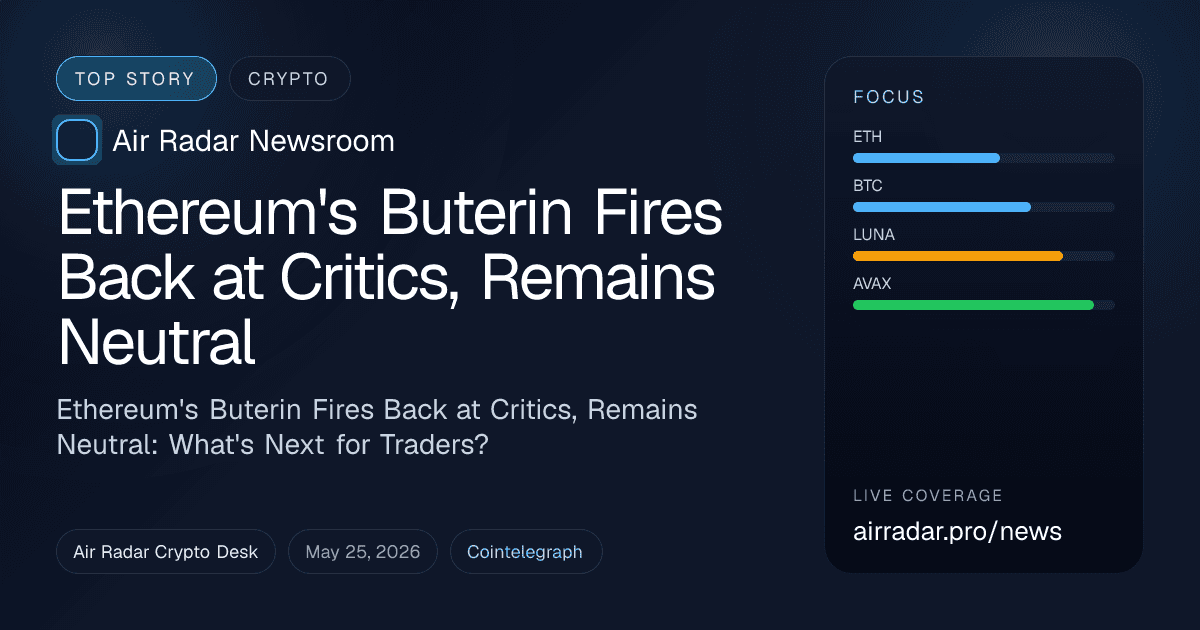 Ethereum's Buterin Fires Back at Critics, Remains Neutral