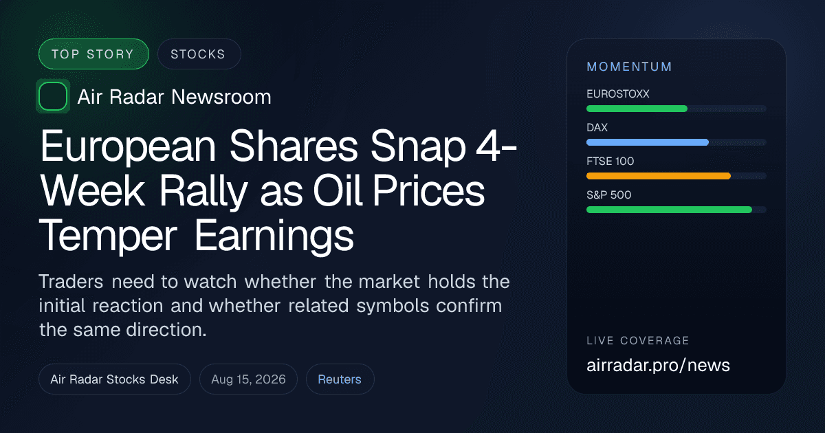 European Shares Snap 4-Week Rally as Oil Prices Temper Earnings
