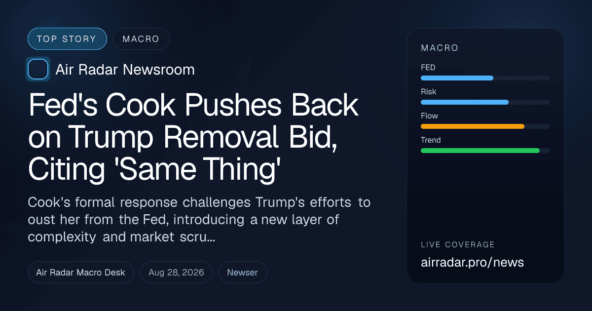 Fed's Cook Pushes Back on Trump Removal Bid, Citing 'Same Thing'