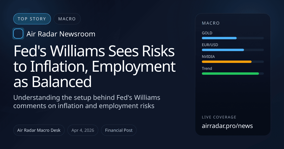 Fed's Williams Sees Risks to Inflation, Employment as Balanced