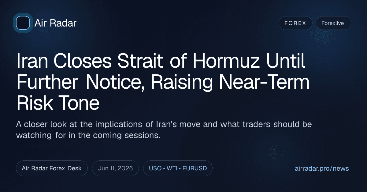 Iran Closes Strait of Hormuz Until Further Notice, Raising Near-Term Risk Tone