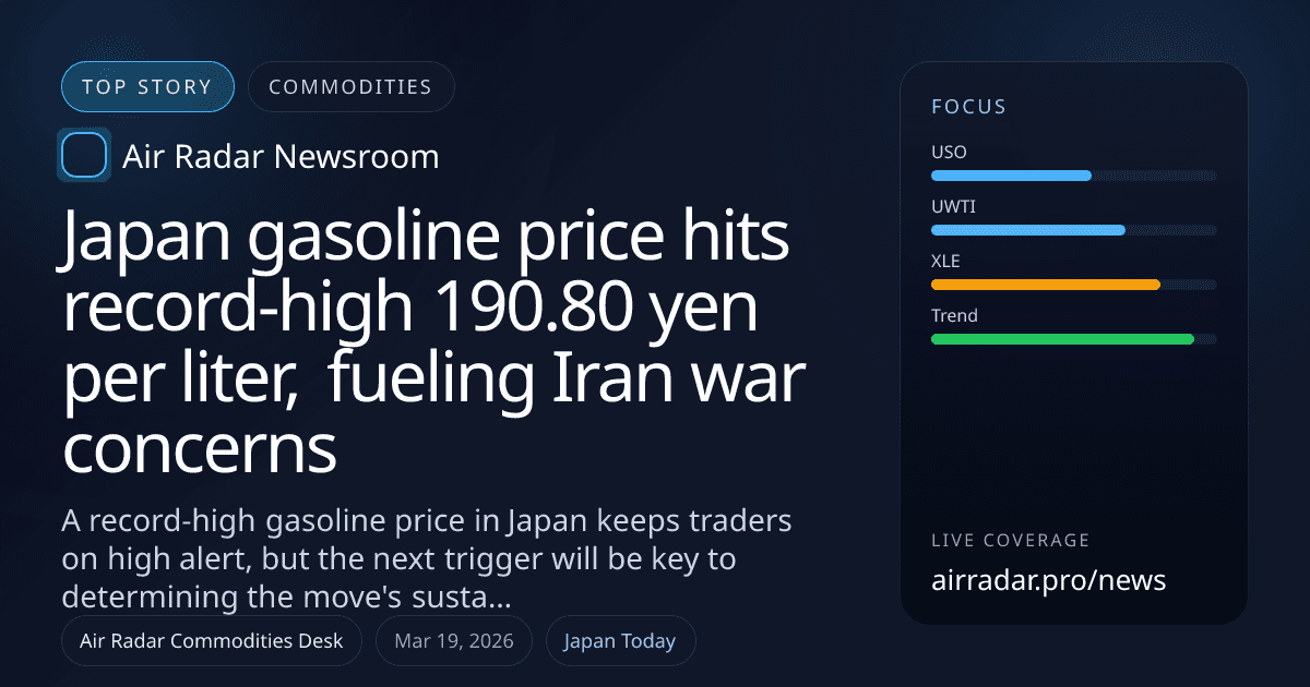 Japan gasoline price hits record-high 190.80 yen per liter, fueling Iran war concerns