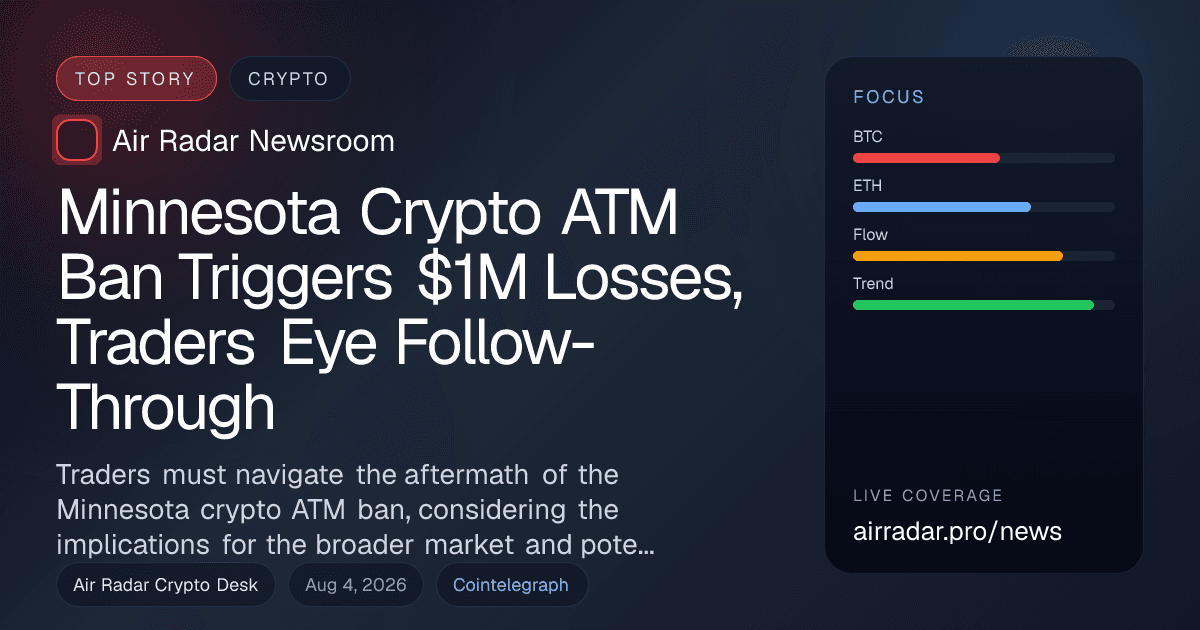 Minnesota Crypto ATM Ban Triggers $1M Losses, Traders Eye Follow-Through