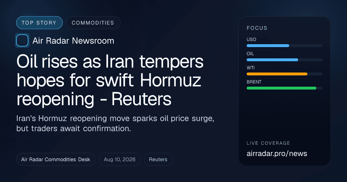 Oil rises as Iran tempers hopes for swift Hormuz reopening - Reuters