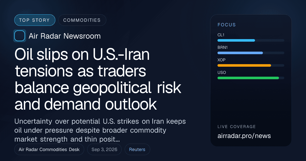 Oil slips on U.S.-Iran tensions as traders balance geopolitical risk and demand outlook