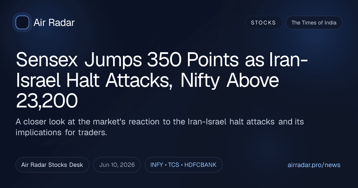 Sensex Jumps 350 Points as Iran-Israel Halt Attacks, Nifty Above 23,200