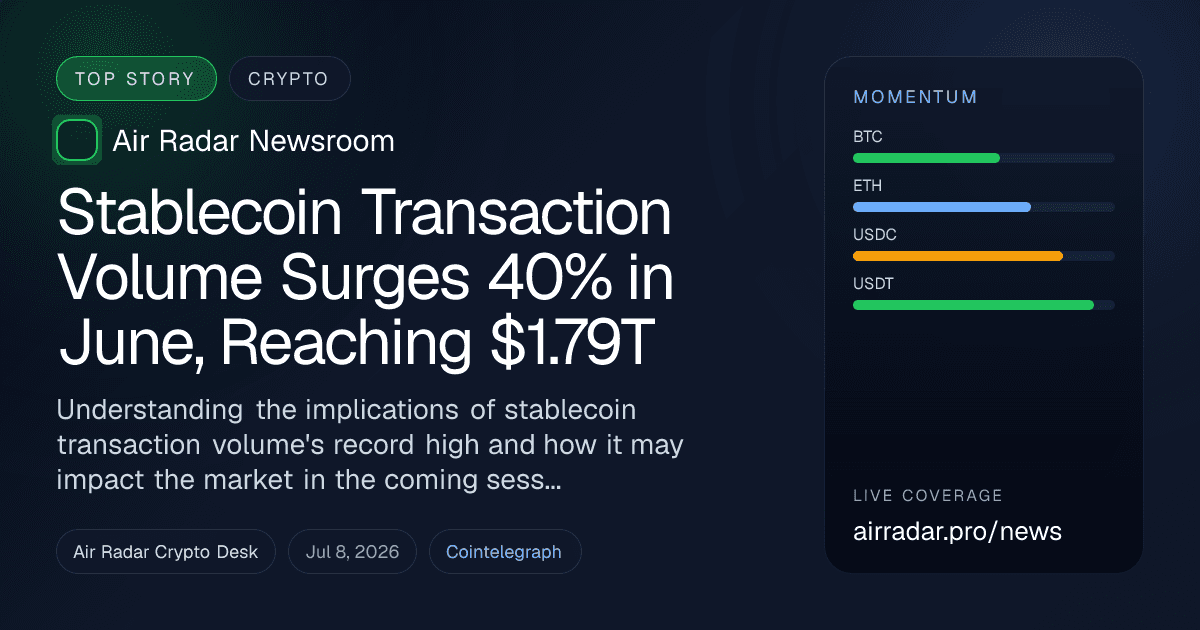 Stablecoin Transaction Volume Surges 40% in June, Reaching $1.79T