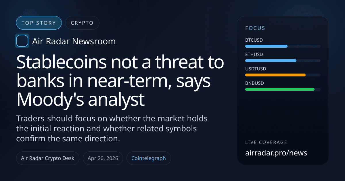 Stablecoins not a threat to banks in near-term, says Moody's analyst