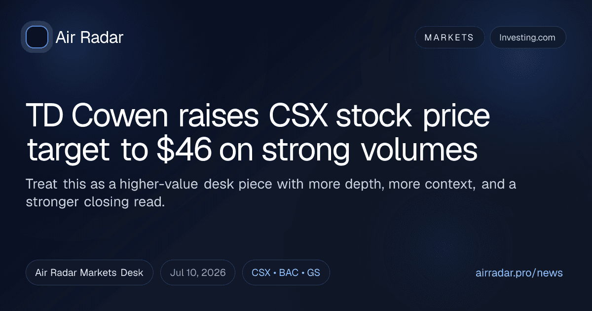 TD Cowen raises CSX stock price target to $46 on strong volumes