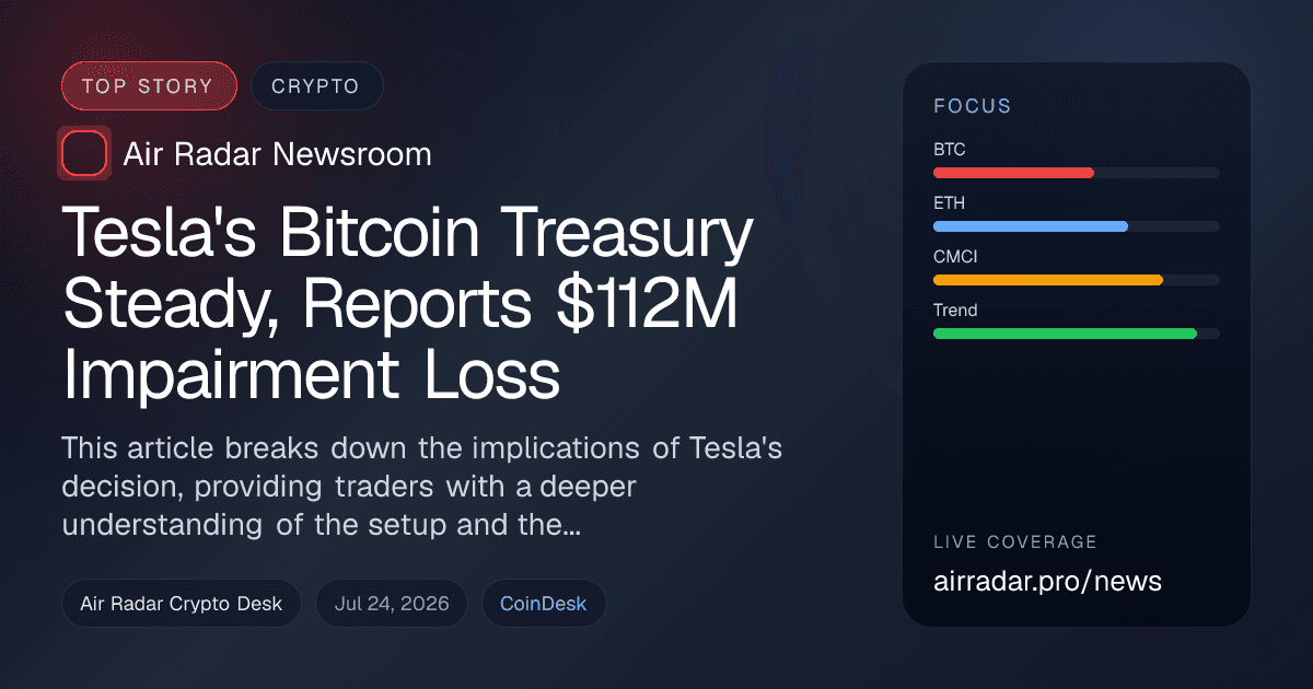 Tesla's Bitcoin Treasury Steady, Reports $112M Impairment Loss