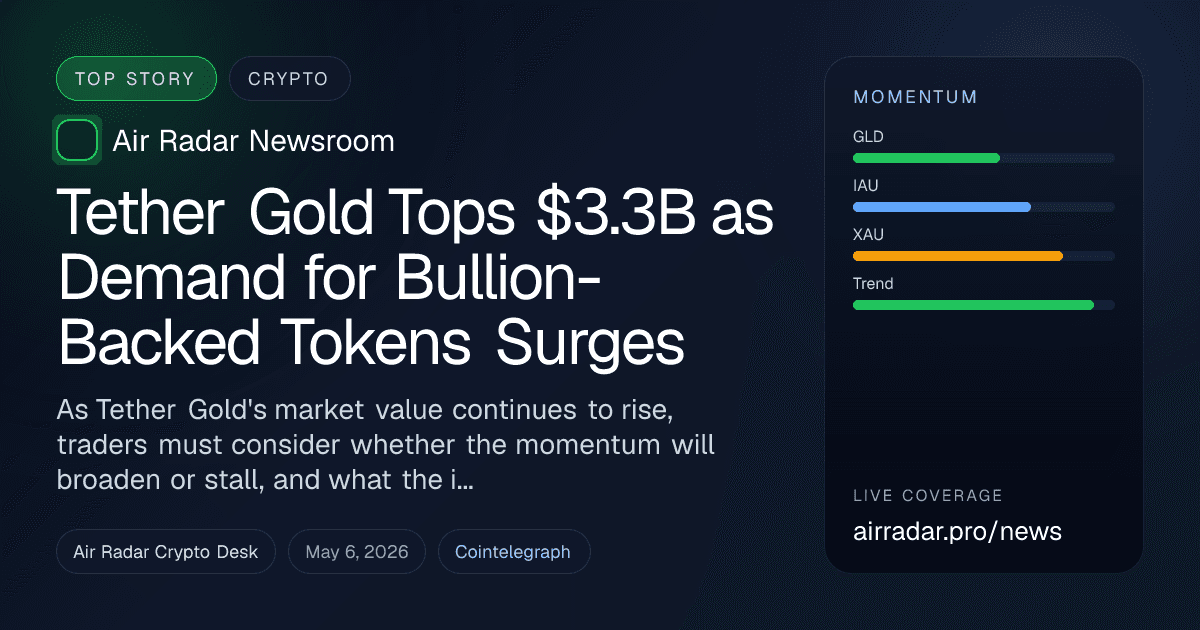 Tether Gold Tops $3.3B as Demand for Bullion-Backed Tokens Surges