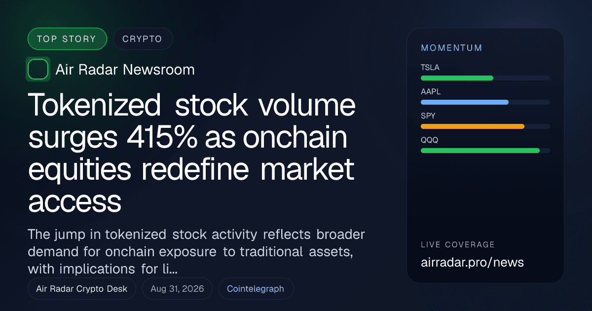 Tokenized stock volume surges 415% as onchain equities redefine market access