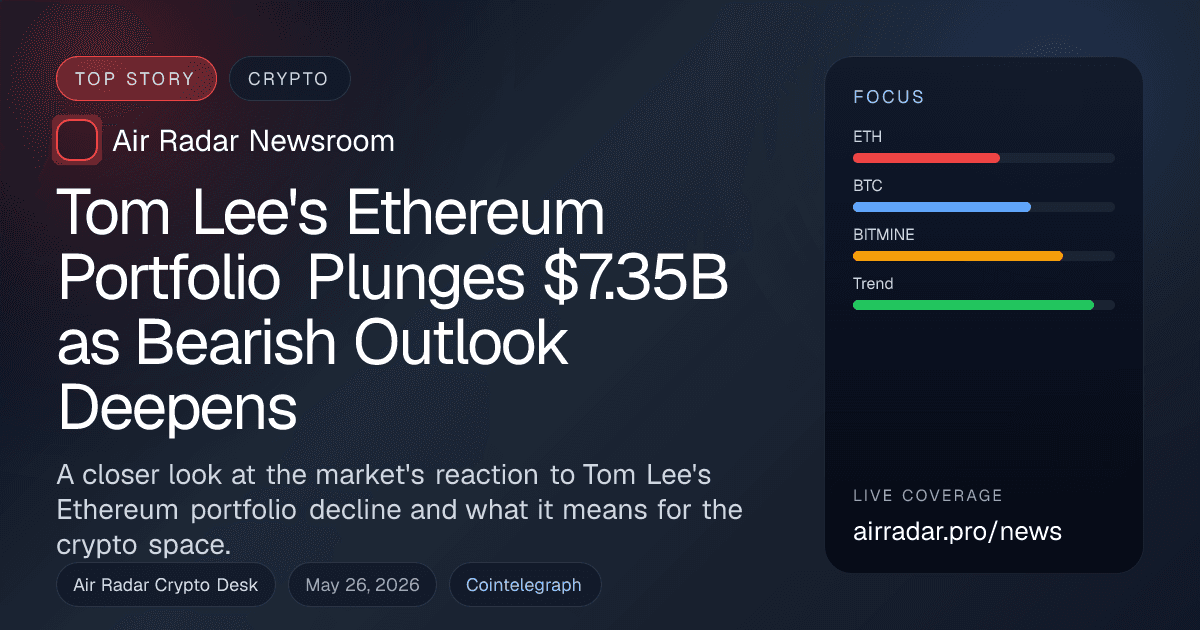 Tom Lee's Ethereum Portfolio Plunges $7.35B as Bearish Outlook Deepens