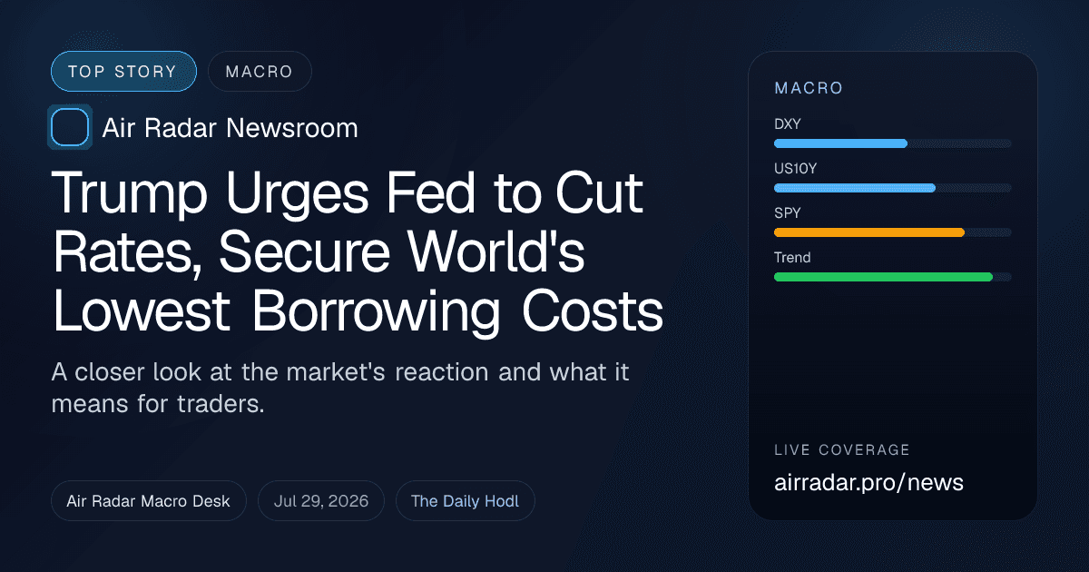 Trump Urges Fed to Cut Rates, Secure World's Lowest Borrowing Costs