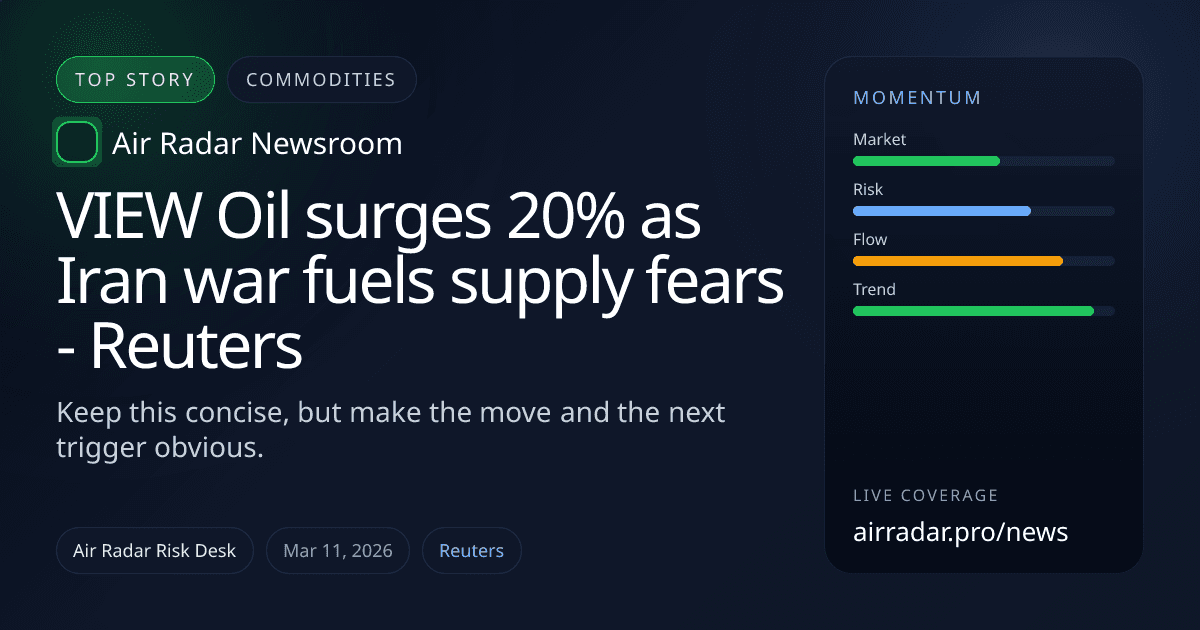 VIEW Oil surges 20% as Iran war fuels supply fears - Reuters