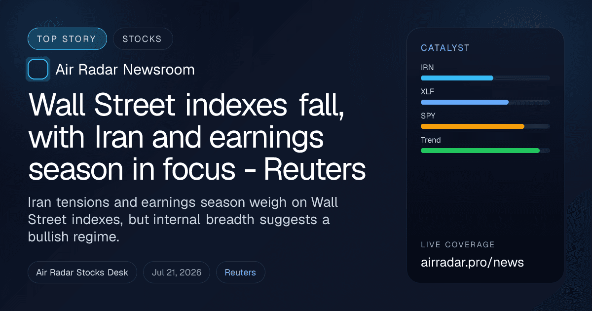 Wall Street indexes fall, with Iran and earnings season in focus - Reuters