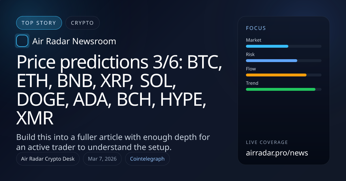 Price predictions 3/6: BTC, ETH, BNB, XRP, SOL, DOGE, ADA, BCH, HYPE, XMR